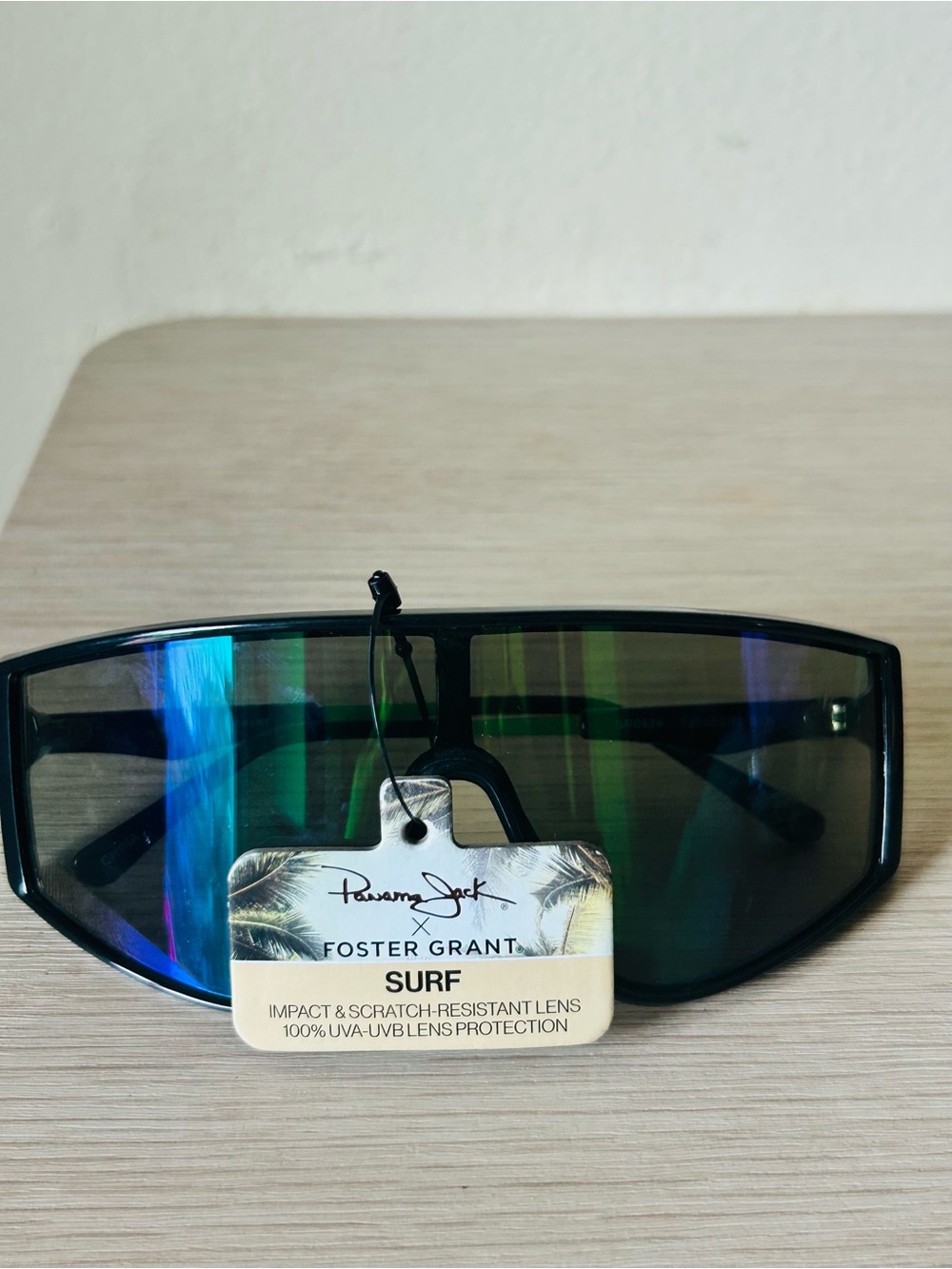 Foster Grant Surf Shield Sunglasses - Black Frame with Green/Blue Mirror Lenses